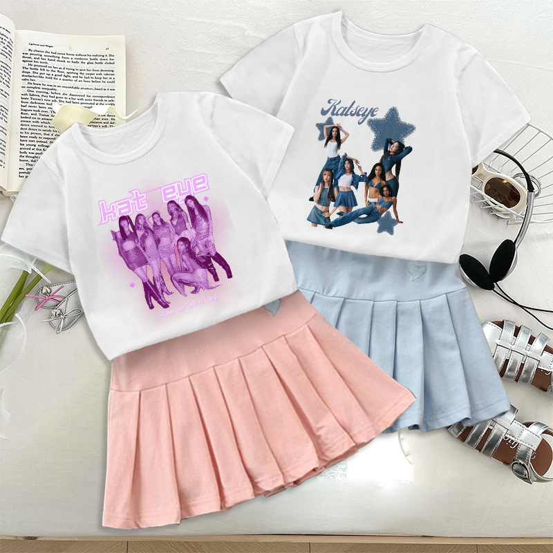 Embroidery Dress - Modny zestaw: koszulka K POP K-KATSEYE,