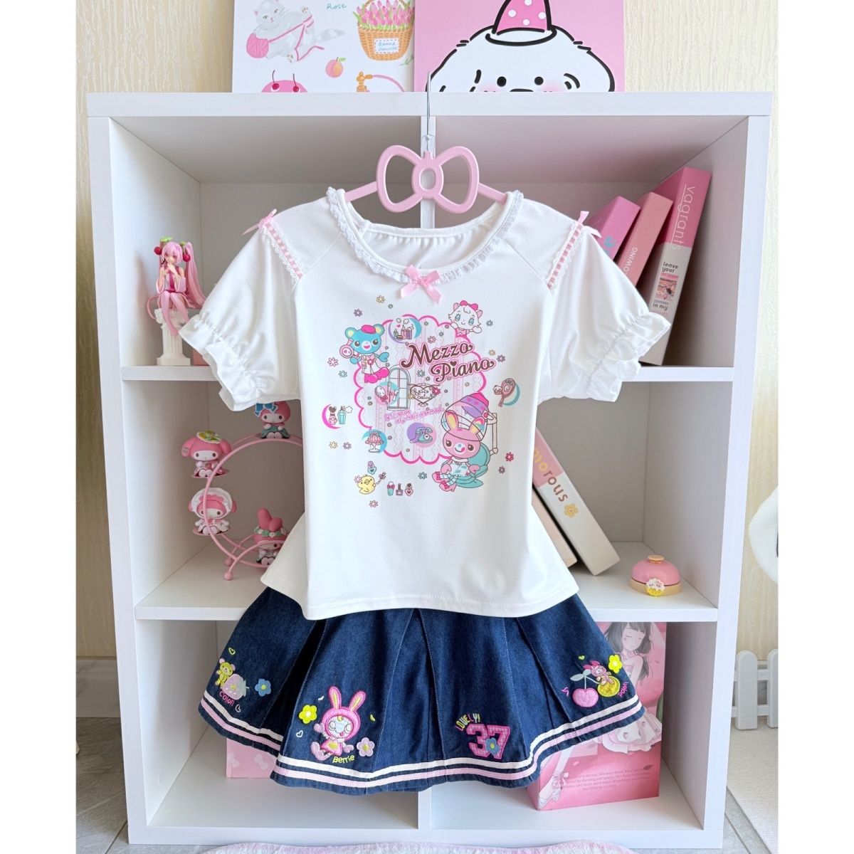 Embroidery Tshirt - Japońskie słodkie zestawy spódnicowe na lato,