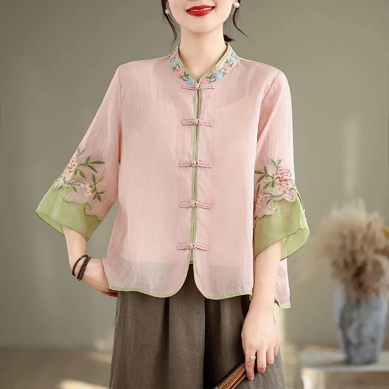 Embroidery Cardigan - Letnia bawełniana i konopna koszula artystyczna