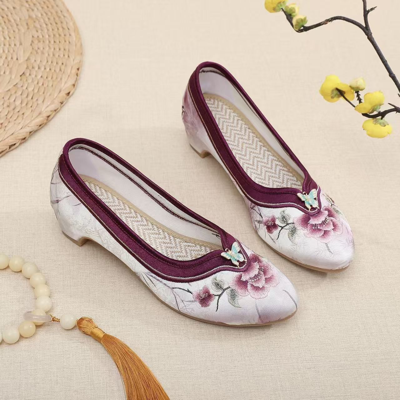 Embroidery Shoes - Damskie buty Cheongsam na niskim obcasie,
