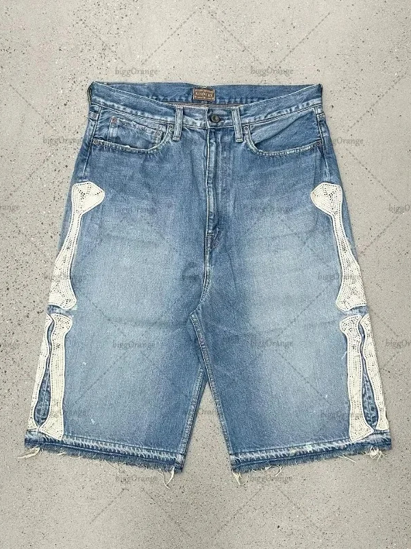 Embroidery On Jeans - Szorty jeansowe Deeptown Y2k Vintage Harajuku
