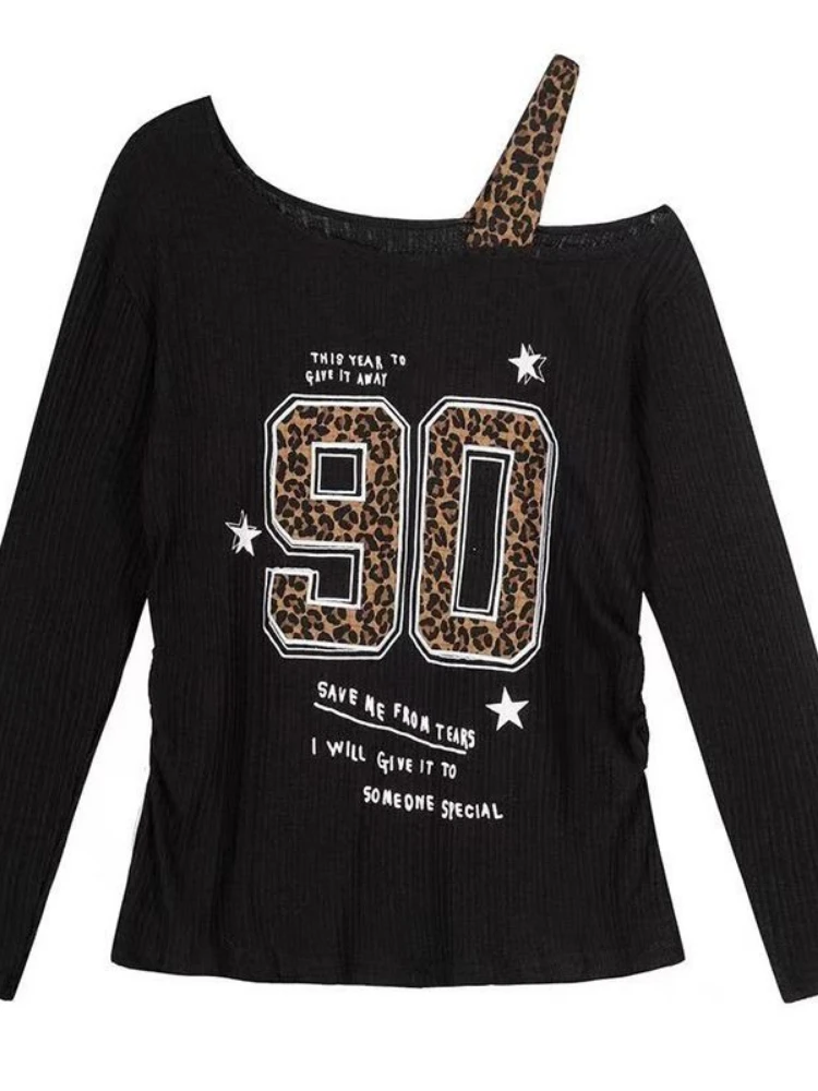 Embroidery Tshirt - Koszulka damska Y2K patchworkowa z nadrukiem