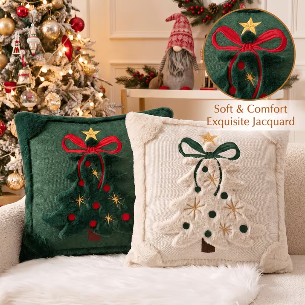 Embroidery Xmas Tree - Poszewka na poduszkę w kształcie choinki,