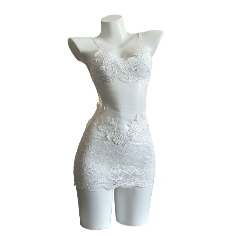 Embroidery Dress - Seksowna koronkowa sukienka bez ramiączek z