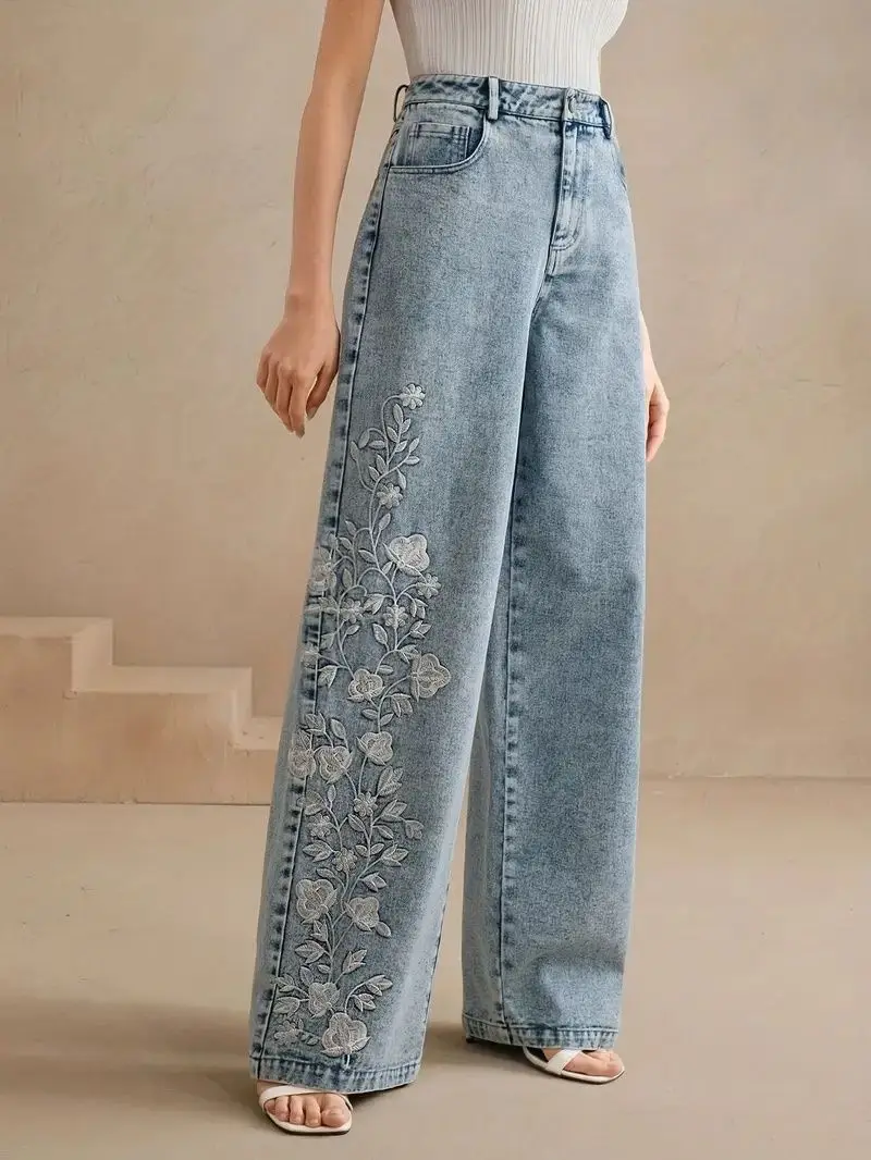 Damskie jeansy plus size Y2K z – Embroidery Jeans recenzja i cena