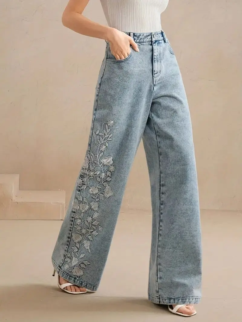 Damskie jeansy plus size Y2K z – Embroidery Jeans recenzja i cena