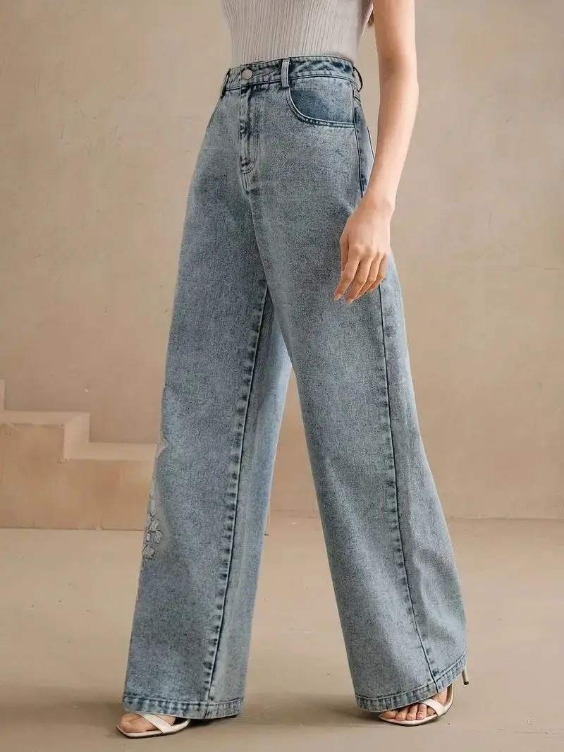 Damskie jeansy plus size Y2K z – Embroidery Jeans recenzja i cena