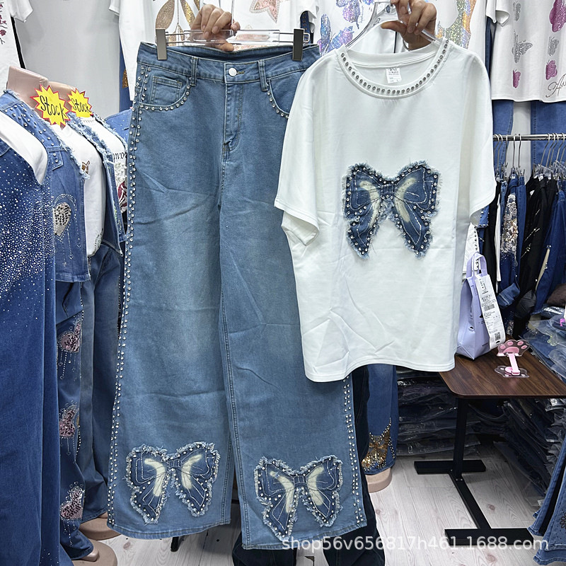 Nowy, luźny damski komplet dwu – Embroidery On Jeans recenzja i cena